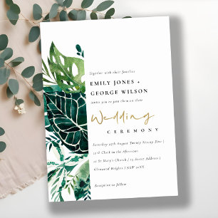 Tropische monstera Green Foliage Wedding Invite Bedankkaart