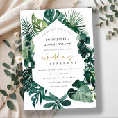 Tropische monstera Green Hexagonal Wedding Invite Bedankkaart