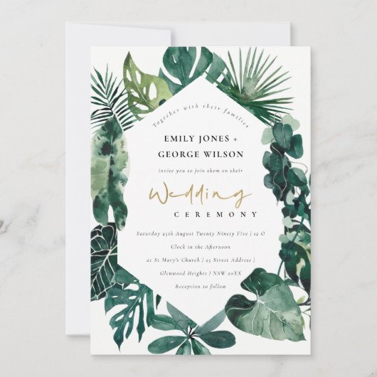 Tropische monstera Green Hexagonal Wedding Invite Bedankkaart (Voorkant)