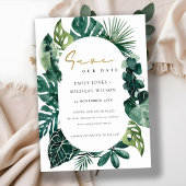 Tropische monstera Green Leafy Save the Date Invit Bedankkaart