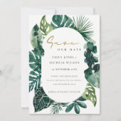 Tropische monstera Green Leafy Save the Date Invit Bedankkaart (Voorkant)