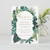 Tropische monstera Green Leafy Save the Date Invit Bedankkaart (Staand voorkant)