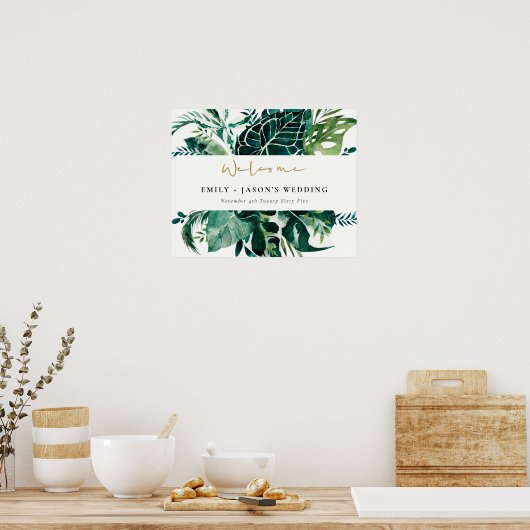 Tropische monstera Green Leafy Weddenschap Welkoms Poster (Keuken)