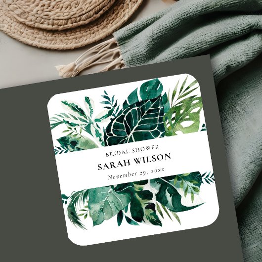 Tropische Monstera groene blad Bruidsdouche Vierkante Sticker