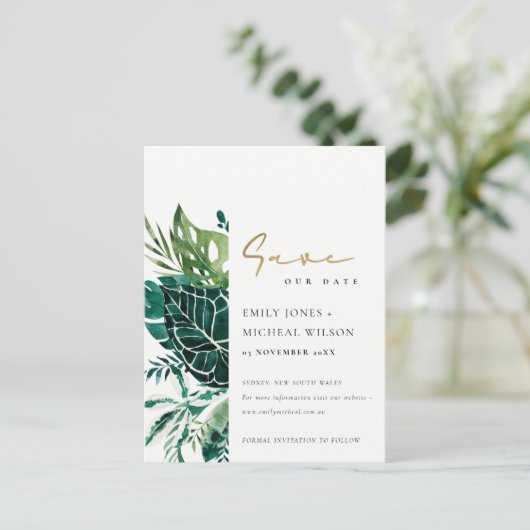 Tropische monstera groene bladfauna sparen de datu briefkaart (Staand voorkant)