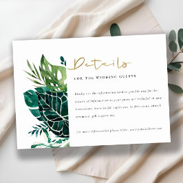 Tropische Monstera groene bladwedding details  Informatiekaartje