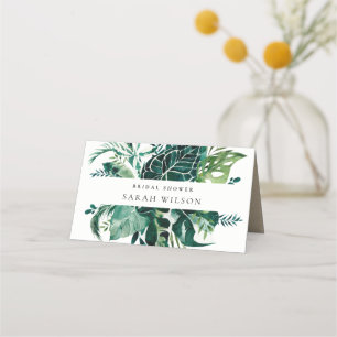 Tropische Monstera Groene Fauna Bladrijke Bruiloft Plaatskaartje