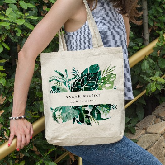 Tropische monstera groene fauna Leafy Maid of Hono Tote Bag