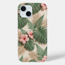 Tropische Monstera Hibiscus Bloemen iPhone 15 Case