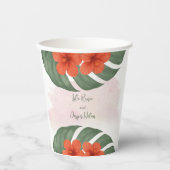 Tropische Monstera & Hibiscus Bruiloft Papieren Bekers (Voorkant)