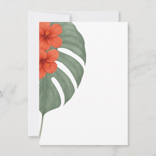 Tropische Monstera & Hibiscus bruiloft Save The Date (Achterkant)