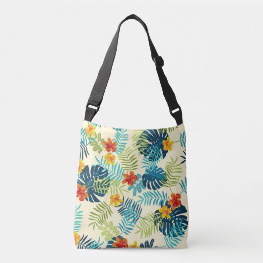 Tropische Monstera Hibiscus Zomerpatroon Crossbody Tas (Voorkant)