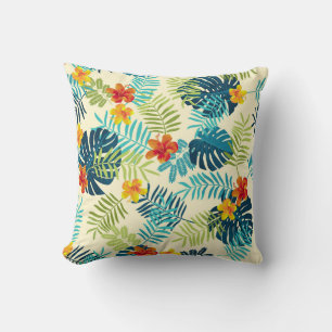 Tropische Monstera Hibiscus Zomerpatroon Kussen
