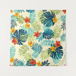 Tropische Monstera Hibiscus Zomerpatroon Wandkleed