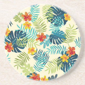 Tropische Monstera Hibiscus Zomerpatroon Zandsteen Onderzetter