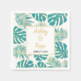 Tropische monstera in teal, moderne palmbladeren b servet