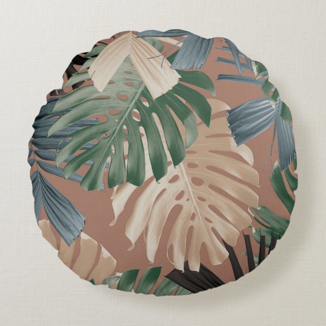 Tropische Monstera Jungle Bladeren 2 Rond Kussen (Voorkant)