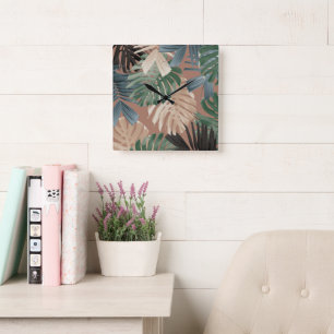 Tropische Monstera Jungle Bladeren 2 Vierkante Klok