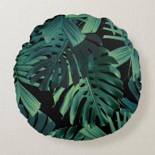 Tropische Monstera Jungle Night Bladeren 1 Rond Kussen