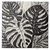 Tropische Monstera kunst zwart-wit Tegeltje (Voorkant)