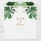 Tropische Monstera laat groen & gouden sierlijsten Wijn Etiket (Enkel label)