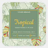 Tropische Monstera laat groen vierkant kaarsenlabe Vierkante Sticker (Voorkant)