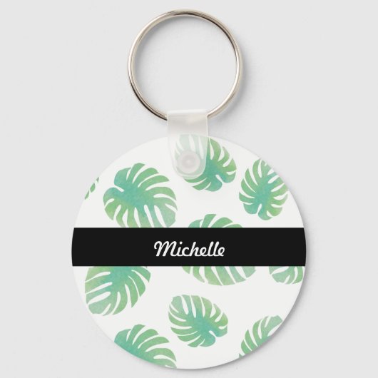 Tropische monstera Leaf Green Pattern Name Sleutelhanger (Voorkant)