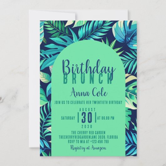 Tropische Monstera Leaf Pastel groen en blauw Kaart (Voorkant)