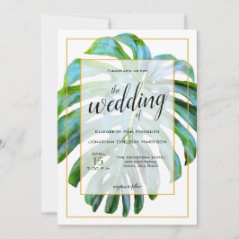 Tropische monstera Leaf Photography Gold Wedding Kaart