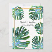Tropische monstera Leaf Photography Gold Wedding Kaart (Achterkant)