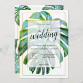 Tropische monstera Leaf Photography Gold Wedding Kaart (Voorkant / Achterkant)