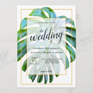 Tropische monstera Leaf Photography Gold Wedding Kaart