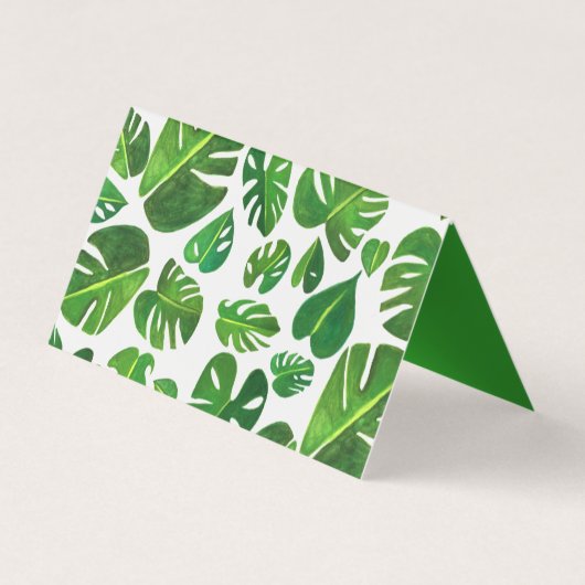 Tropische Monstera Leaf QR Code Sociale Iconen Bed Visitekaartje (Achterkant)