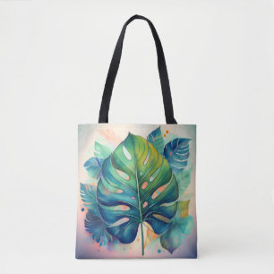 Tropische Monstera Leaf Waterverf Art Tote Bag