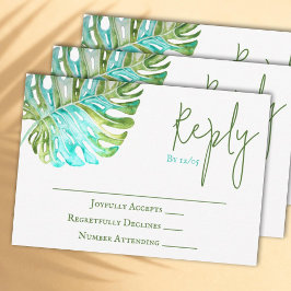 Tropische monstera Leaf Wedding RSVP Kaart