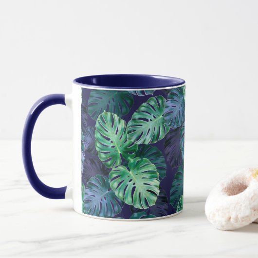 Tropische monstera Leaves Mok (Met donut)