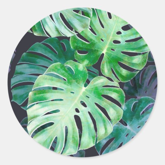 Tropische monstera Leaves Ronde Sticker (Voorkant)