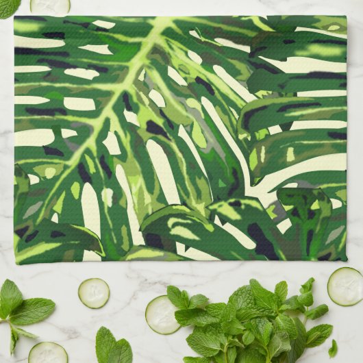 Tropische monstera Leaves Theedoek (Gevouwen)