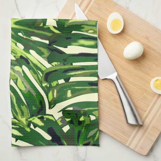 Tropische monstera Leaves Theedoek (Quarter Fold)