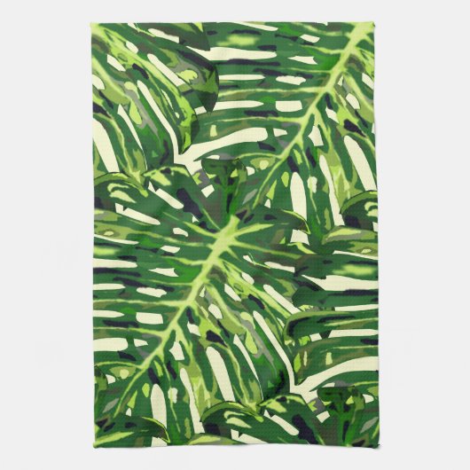 Tropische monstera Leaves Theedoek (Verticaal)