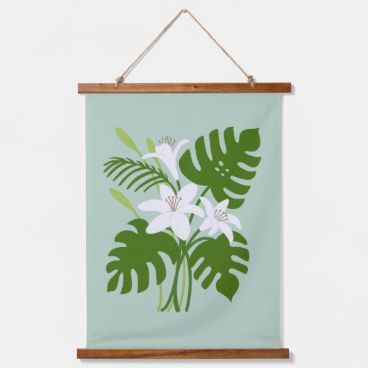 Tropische Monstera & Lelie Hangend Wandkleed (Voorkant)