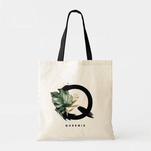 Tropische Monstera Letter Q Monogram Bruidsmeisje Tote Bag (Achterkant)