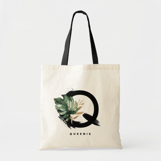 Tropische Monstera Letter Q Monogram Bruidsmeisje Tote Bag (Voorkant)