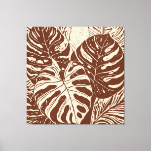 Tropische Monstera Linocut stijl kunst Canvas Afdruk