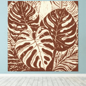Tropische Monstera Linocut stijl kunst Canvas Afdruk (Insitu (Houten vloer))