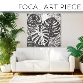 Tropische Monstera Linocut stijl kunst Canvas Afdruk