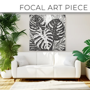 Tropische Monstera Linocut stijl kunst Canvas Afdruk