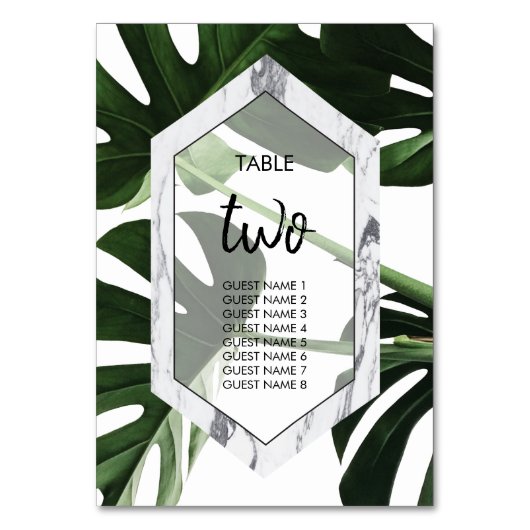Tropische monstera Marble Wedding Guest Names Kaart (Voorkant)