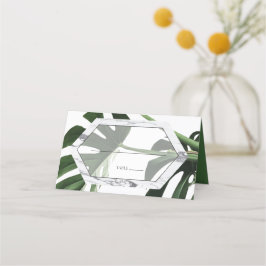 Tropische Monstera Marble Wedding Place Card Plaatskaartje