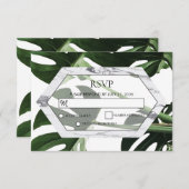 Tropische monstera Marmer Wedding RSVP Kaarten (Voorkant / Achterkant)
